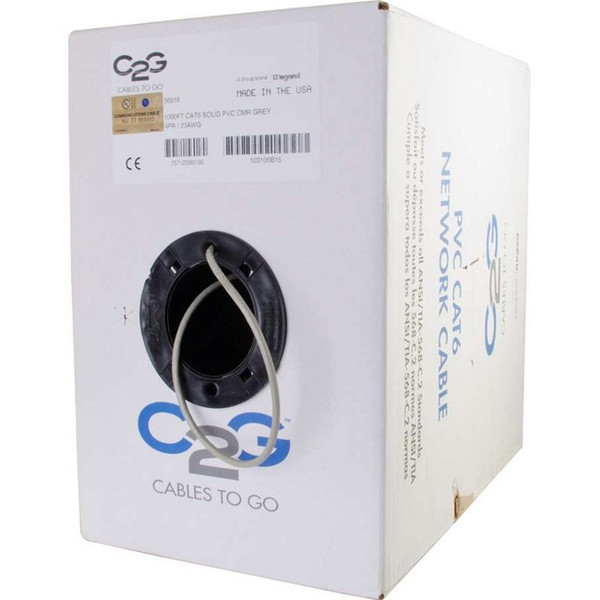 C2G 1000Ft Cat6 Bulk Ethernet Network Cable-Solid Utp-Riser Cmr Gray Taa 56018C2G By C2G