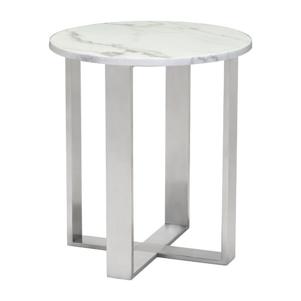 Homeroots 18.1" X 18.1" X 20.5" Stone And Brushed Stainless Steel End Table 296143