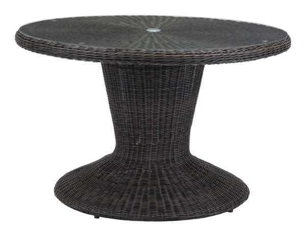 Homeroots 48" X 48" X 30" Brown, Tempered Glass, Synthetic Weave, Aluminum Frame, Dining Table 296273