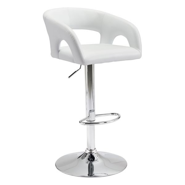 Homeroots 20.5" X 19.3" X 41" White Leatherette Chromed Steel Bar Chair 296278