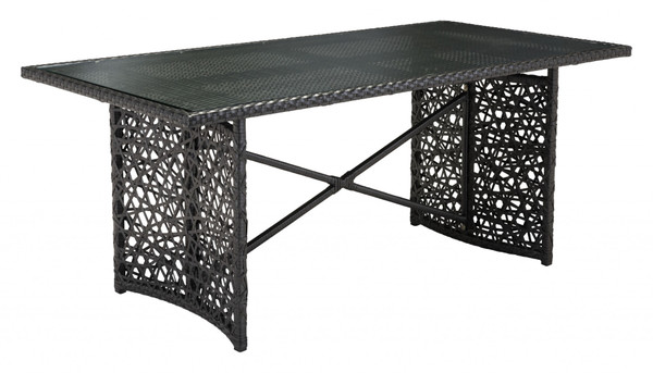 Homeroots 70.5" X 35.5" X 30" Brown, Tempered Glass, Aluminum Frame, Synthetic Weave, Cruz Table 296464