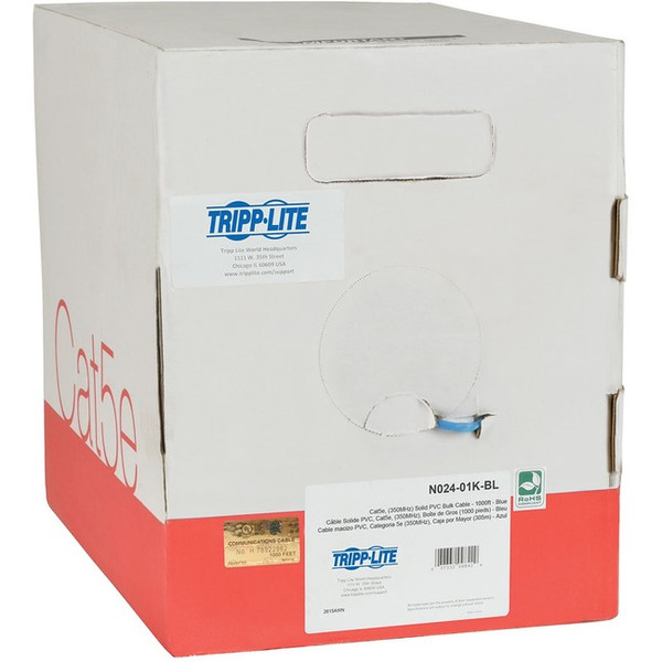 Tripp Lite 1000Ft Cat5 / Cat5E Bulk Cable Solid Cmp Plenum Pvc Blue 1000' N02401KBL By Tripp Lite