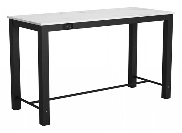 Homeroots 72" X 29.9" X 41.9" Faux Marble & Matte Black, Faux Marble, Steel, Bar Table Faux 364426