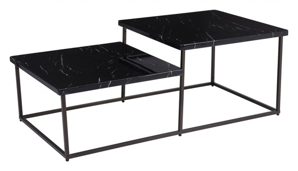 Homeroots 48.8" X 24.8" X 17.7" Black Stone & Antique Brass, Faux Marble, Steel, Coffee Table 364441