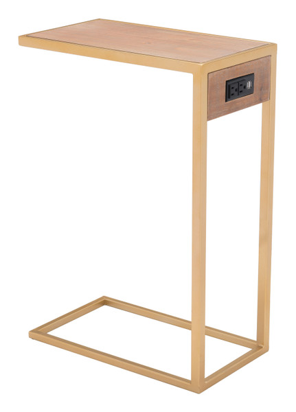 Homeroots 18.1" X 10" X 26" Wood & Gold, Mdf With Veneer & Steel, Side Table 364634