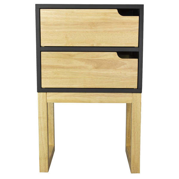 Homeroots 26" X 16" X 12" Black & Natura Solid Wood Two Drawer Side Table 365091