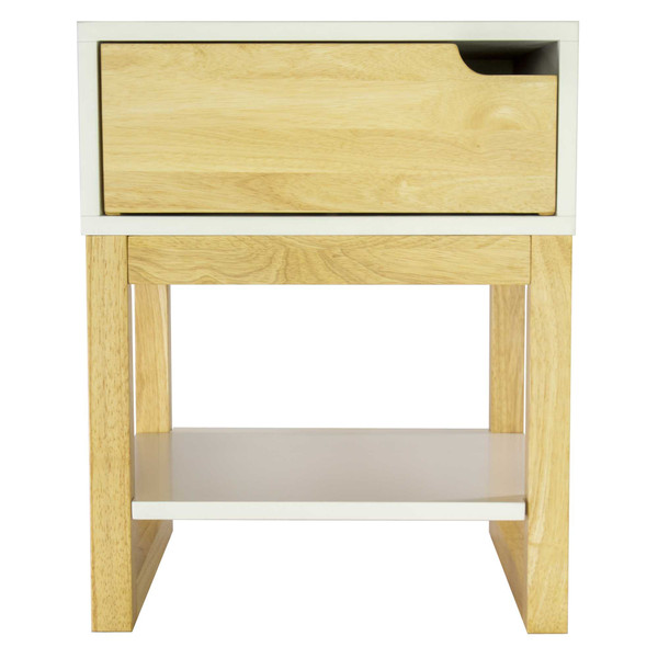 Homeroots 26" X 16" X 12" White & Natural Solid Wood One Drawer Side Table W/ Shelf 365096