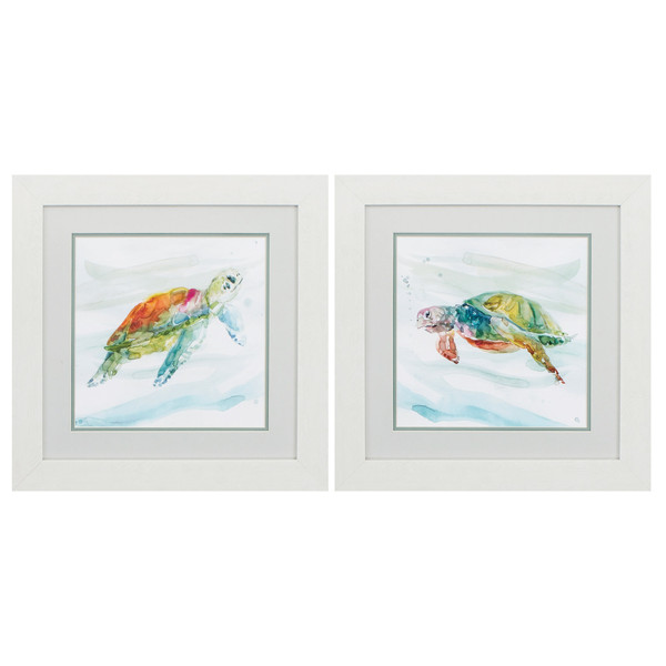 Homeroots 19" X 19" White Frame Turtle Tropics (Set Of 2) 365301