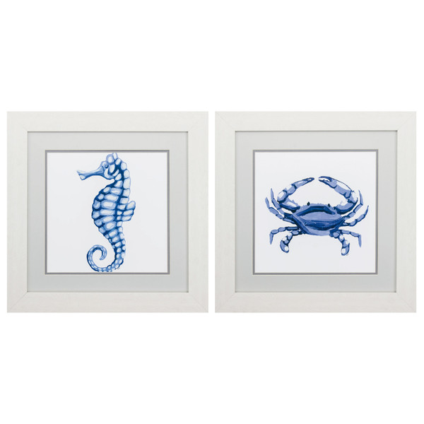 Homeroots 19" X 19" White Frame Sea Horse Crab (Set Of 2) 365312