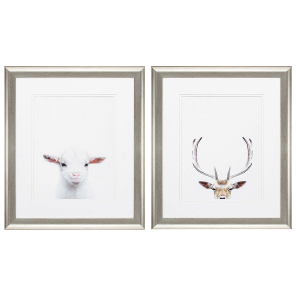Homeroots 19" X 22" Brushed Silver Frame Goat Deer (Set Of 2) 365333