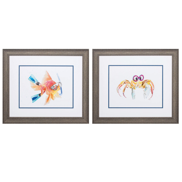 Homeroots 22" X 19" Distressed Wood Toned Frame Fish Crab (Set Of 2) 365350