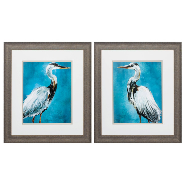Homeroots 19" X 22" Distressed Wood Toned Frame Great Blue Heron (Set Of 2) 365365