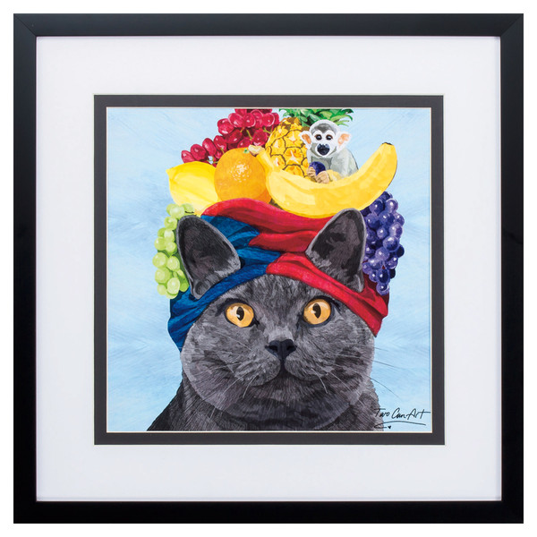 Homeroots 18" X 18" Silver Frame Fruit Hat Cat 365700