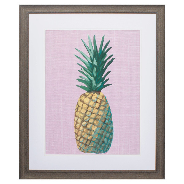 Homeroots 27" X 33" Distressed Wood Toned Frame Pineapple On Pink 366027