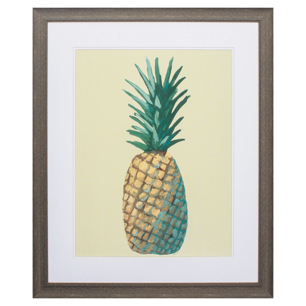 Homeroots 27" X 33" Distressed Wood Toned Frame Pineapple On Yellow 366028