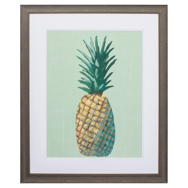 Homeroots 27" X 33" Distressed Wood Toned Frame Pineapple On Green 366029