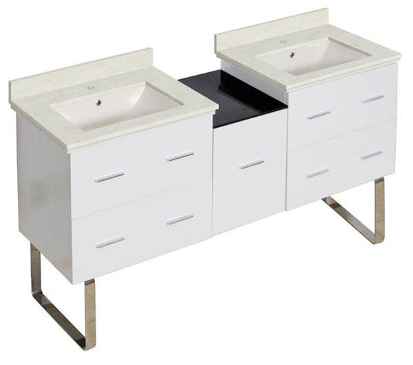 61.5" W Floor Mount White Vanity Set For 1 Hole Drilling Biscuit Um Sink