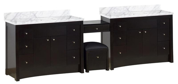 Floor Mount Walnut Vanity Set For 3H4" Drilling Bianca Carara Top White Um Sink