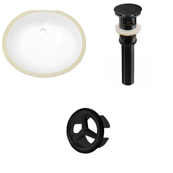 Oval Undermount Sink Set - White-Black Hardware - Overflow Drain Incl.