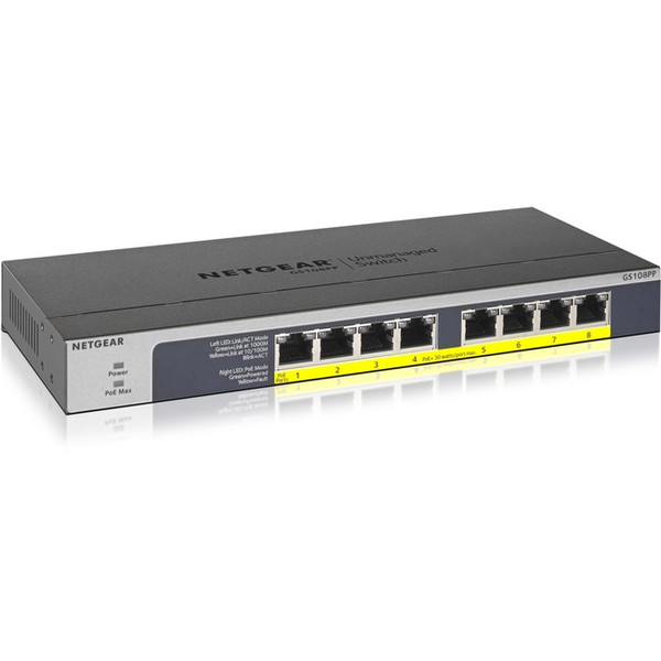 Netgear 8-Port Gigabit Ethernet Poe+ Unmanaged Switch (Gs108Pp) GS108PP100NAS By Netgear
