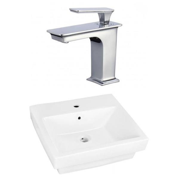 19" W Above Counter White Vessel Set For 1 Hole Center Faucet