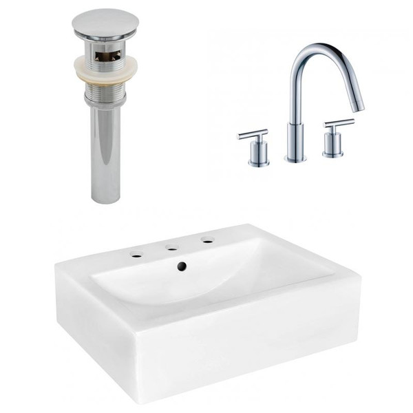 20.25" W Wall Mount White Vessel Set For 3H8" Center Faucet