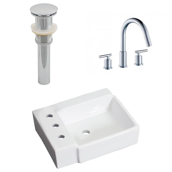 16.25" W Above Counter White Vessel Set For 3H8" Left Faucet