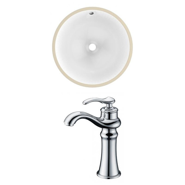Round Undermount Sink Set - White-Chrome Hardware W/ Deck Mount Cupc Faucet