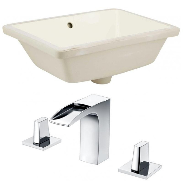 Rectangle Undermount Sink Set In Biscuit - Chrome Hardware W/ 3H8" Cupc Faucet