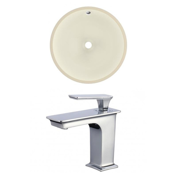 Round Undermount Sink Set In Biscuit - Chrome Hardware W/ 1 Hole Cupc Faucet