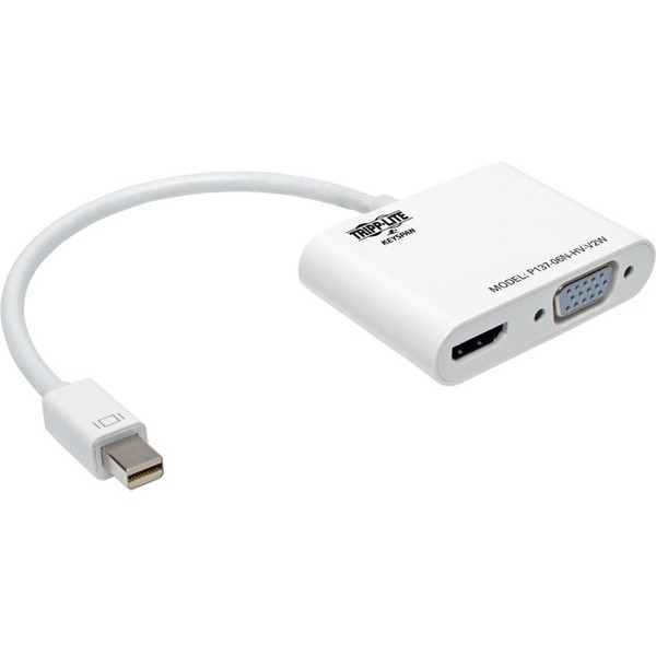 Tripp Lite 6In Mini Displayport To Hdmi Vga 4K Adapter Converter Cable Mdp To Hdmi Vga Thunderbolt 1 & 2 Compatible 6" P13706NHVV2W By Tripp Lite