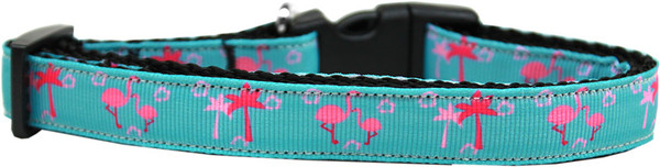 Pink Flamingos Nylon Ribbon Dog Collar Medium Narrow 125-067 MDN By Mirage