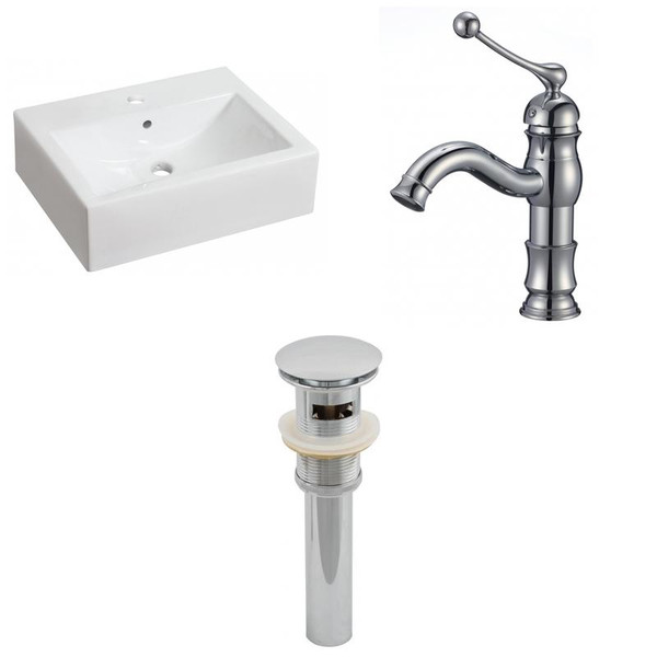 20.25" W Above Counter White Vessel Set For 1 Hole Center Faucet
