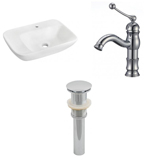 23.5" W Wall Mount White Vessel Set For 1 Hole Center Faucet