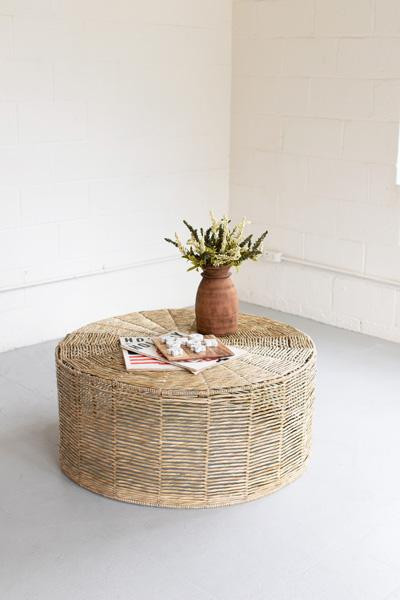 Hand Braided Round Seagrass Ottoman - #1 A6204 By Kalalou