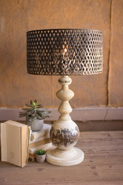 Table Lamp - Round Metal Base With Perforated Metal Shade CCG1571 By Kalalou