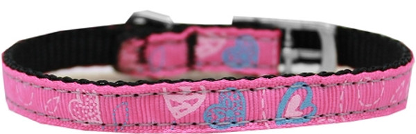Crazy Hearts Nylon Dog Collar With Classic Buckles 3/8" Bright Pink Size 14 126-009 38BPK14 By Mirage