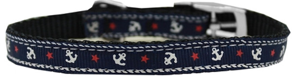 Anchors Nylon Dog Collar With Classic Buckle 3/8" Blue Size 10 126-016 38BL10 By Mirage