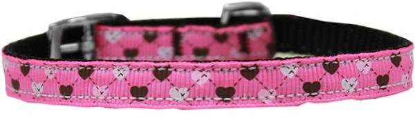 Argyle Hearts Nylon Dog Collar With Classic Buckle 3/8" Bright Pink Size 10 126-017 38BPK10 By Mirage