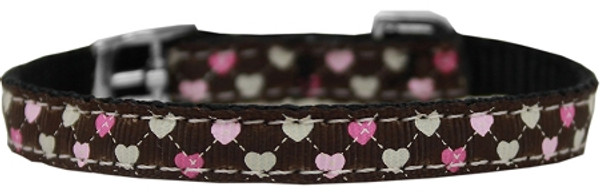 Argyle Hearts Nylon Dog Collar With Classic Buckle 3/8" Brown Size 8 126-017 38BR8 By Mirage