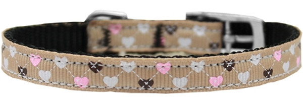 Argyle Hearts Nylon Dog Collar With Classic Buckle 3/8" Tan Size 10 126-017 38TN10 By Mirage