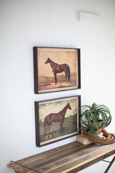 Set Of Two Horse Prints Under Glass CMK1021 By Kalalou