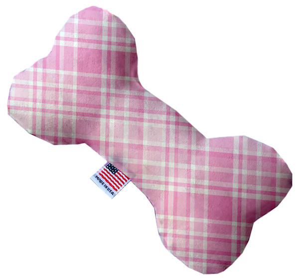 Cupid Pink Plaid Stuffing Free 10 Inch Bone Dog Toy 1364-SFTYBN10 By Mirage