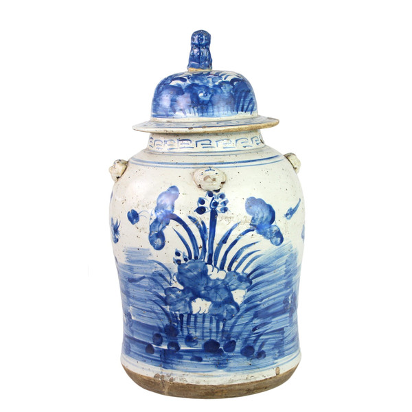 Vintage Temple Jar Lily Pad Motif - Small 1218C-S By Legend Of Asia