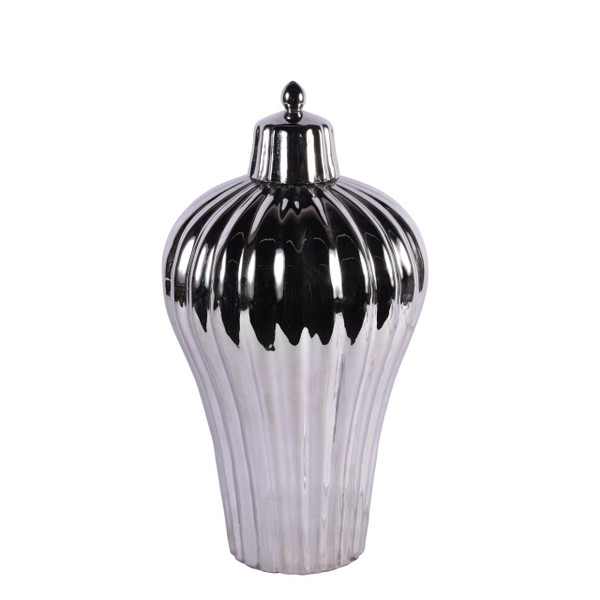 Fluted Lidded Prunus Vase - Silver 1249-SIL By Legend Of Asia