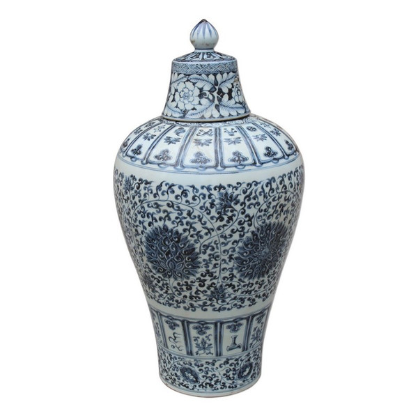 Blue & White Ming Lidded Plum Vase Twisted Lotus Motif 1276