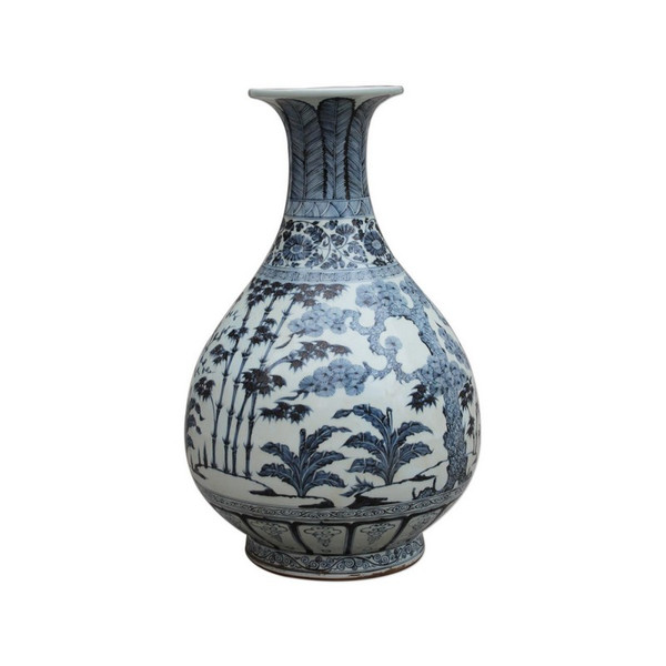 Blue & White Ming Pear-Shaped Vase Pine Bamboo & Plum Motif 1277