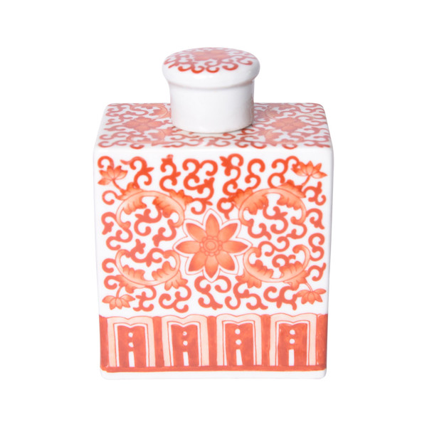 Coral Red Twisted Lotus Mini Square Jar 1305 By Legend Of Asia