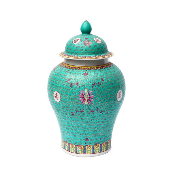 Teal Longevity Temple Porcelain Jar Medium 1372M By Legend Of Asia