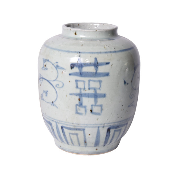 Blue & White Silla Small Pot Seagrass Double Happiness Motif 1390-BW By Legend Of Asia
